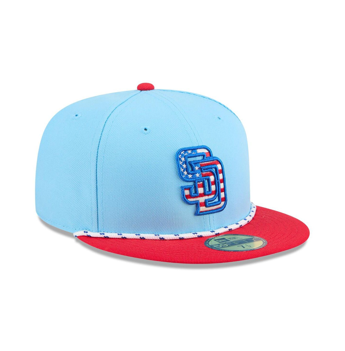 Мужская кепка New Era Light Blue/Red San Diego Padres 2025 Fourth of July 59FIFTY Fitted Hat — фото 3