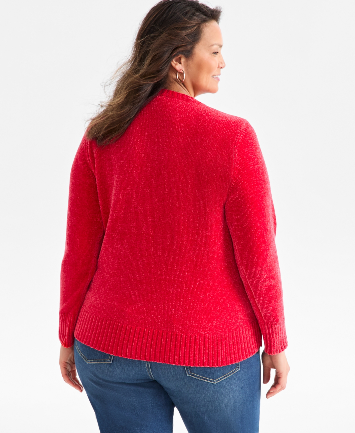 Style & Co Plus Size Crewneck Chenille Long-sleeve Sweater, Macy's Exclusive In Red