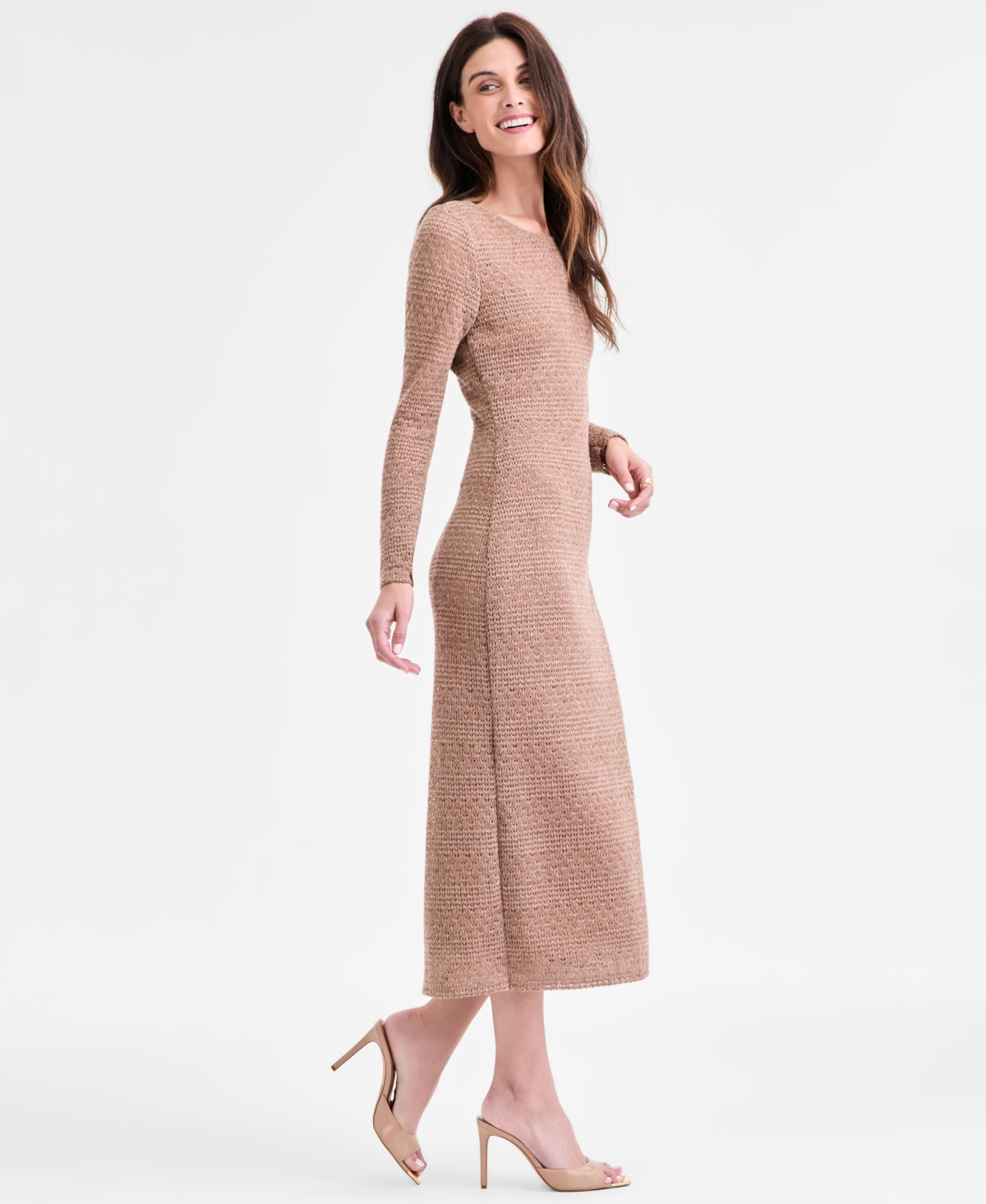 Connected Women's Long-sleeve Slip Lace Maxi Dress In Multi