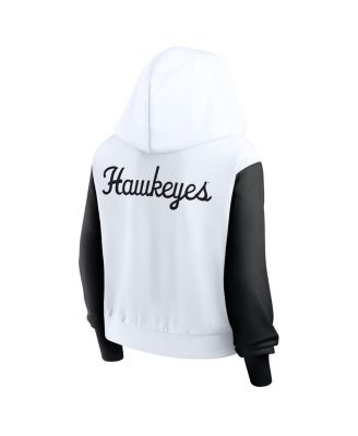 Women's White Iowa Hawkeyes Cropped Beyond Capability Color Block Script Full-Zip Hoodie