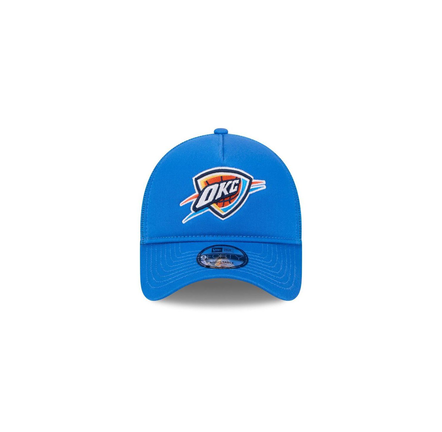 Men's Blue Oklahoma City Thunder Core Logo Foam Front A-Frame 9FORTY Adjustable Trucker Hat