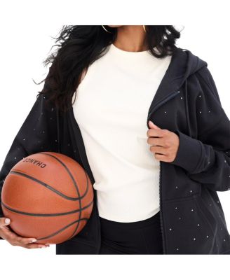 Women's Black Boston Celtics Oversized Allover Gemstone Full-Zip Hoodie