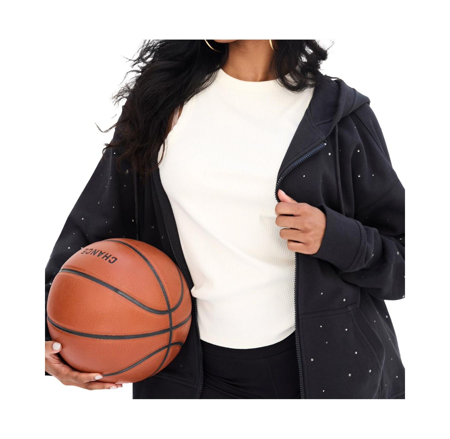 Women's Black Boston Celtics Oversized Allover Gemstone Full-Zip Hoodie
