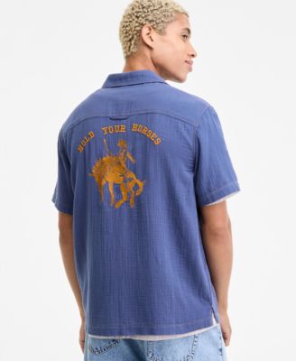 Men's Joss Short Sleeve Embroidered Button-Front Camp Shirt, Macy's Exclusive