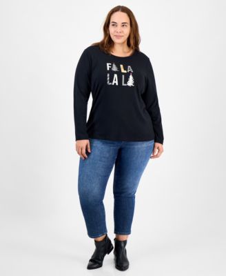 Plus Size Fa La La La Long-Sleeve T-Shirt, Macy's Exclusive