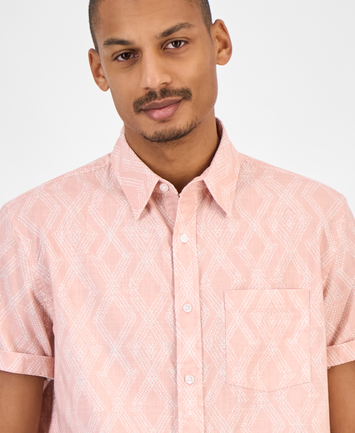 Sun + Stone Men's Printed Short-sleeve Shirt, Macy's Exclusive In Pink