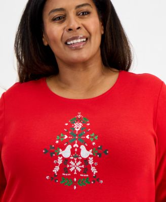 Plus Size Scandi Tree Graphic Long-Sleeve T-Shirt, Macy's Exclusive