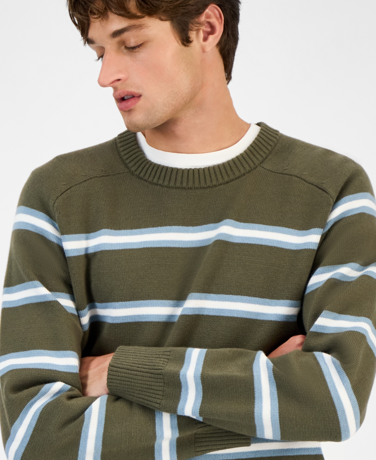 Sun + Stone Men's Striped Crewneck Sweater, Macy's Exclusive In Green
