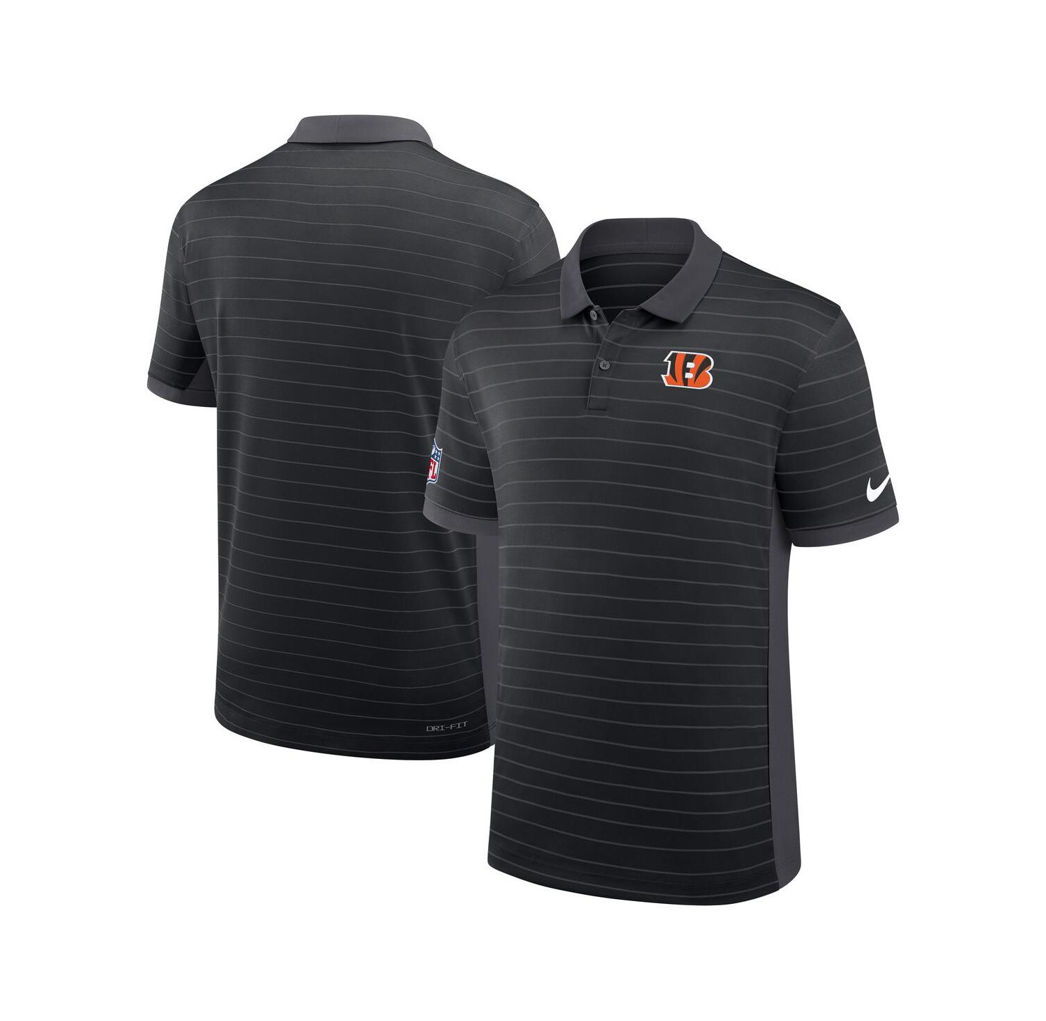 Men's Black Cincinnati Bengals Sideline Victory Stripe Performance Polo Shirt