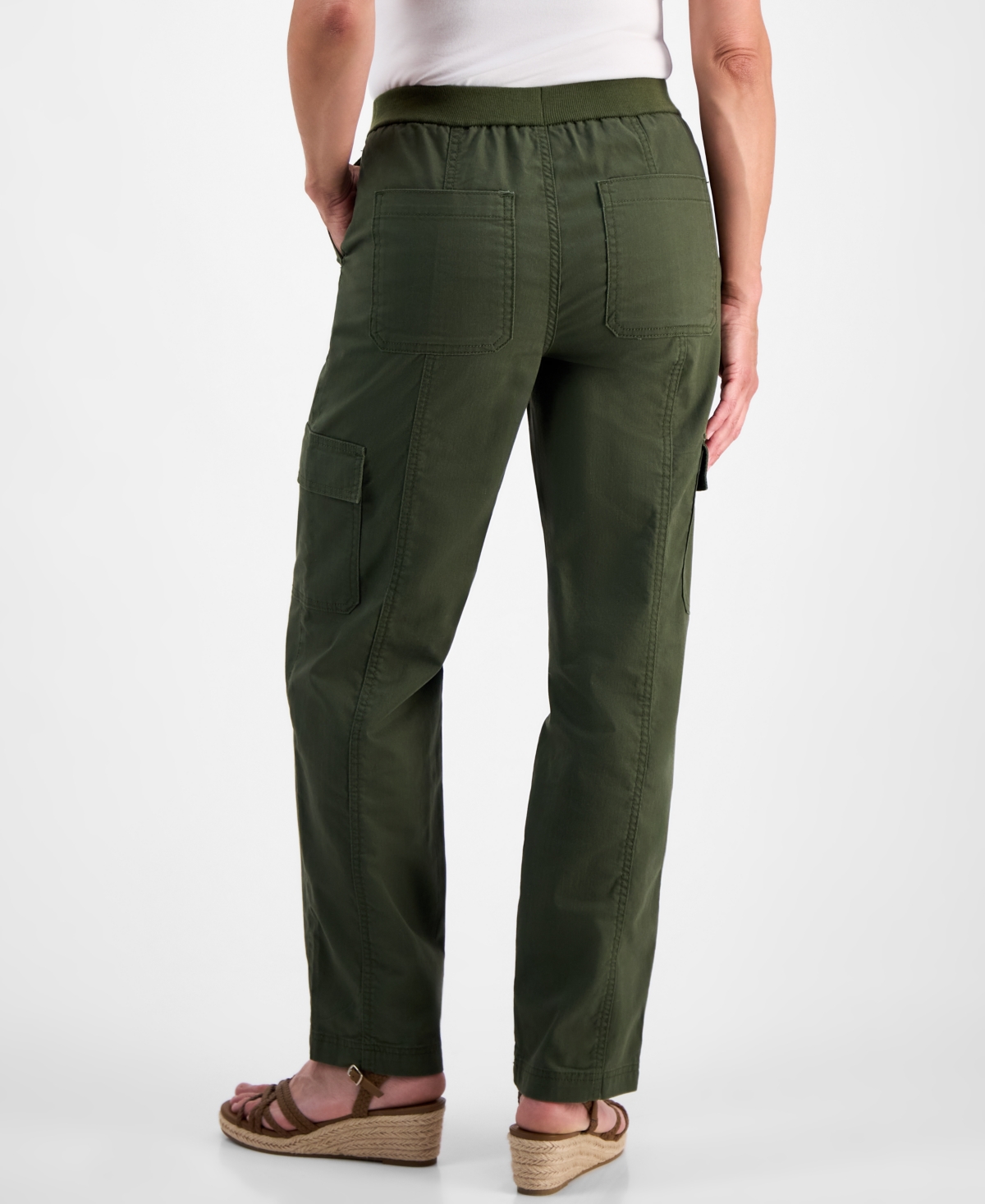 Style & Co Petite Knit-waist Cargo-pocket Utility Pants, Macy's Exclusive In Green
