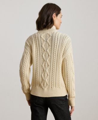 Women's Aran-Knit Cotton Quarter-Zip Pullover