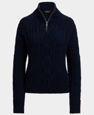 Women's Aran-Knit Cotton Quarter-Zip Pullover