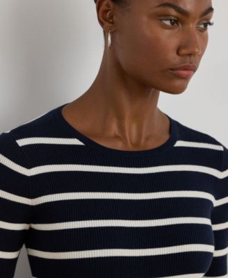 Women's Striped Rib-Knit Crewneck Sweater
