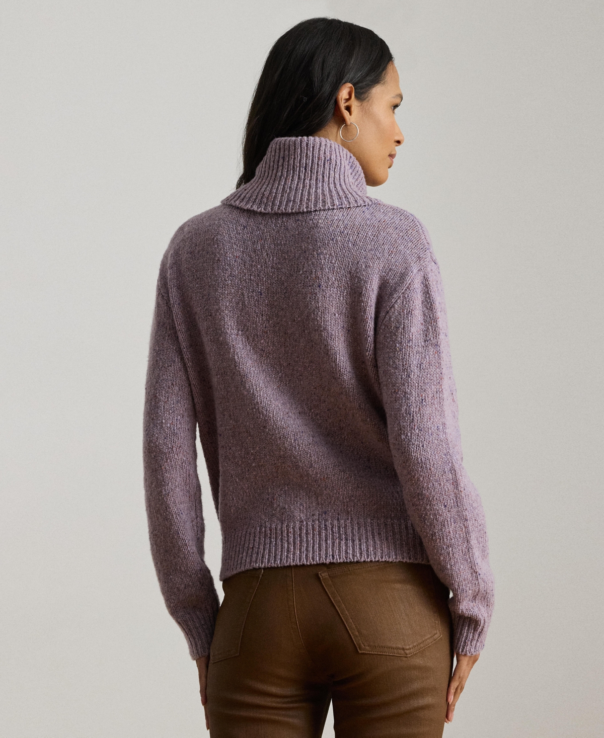 Ralph Lauren Buckle-trim Mélange Turtleneck Sweater In Purple