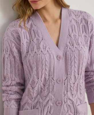 Women's Pointelle Wool-Blend V-Neck Cardigan