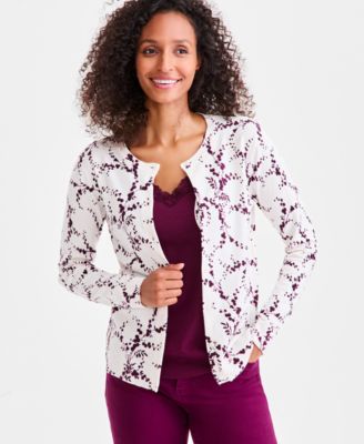 Style & Co - Women's Printed Crewneck Cardigan