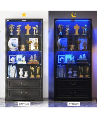 66" Glass Door Display Cabinet with Motion Sensor LED Light