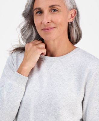 Petite Crewneck Long-Sleeve Fleece Sweatshirt, Created for Macy's 
