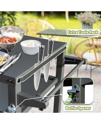 3-Shelf Outdoor Grill Table, Grill Cart with Wheels, Outdoor Food Prep Table, Blackstone Table with Hook, Grill Stand for Blackstone Griddle