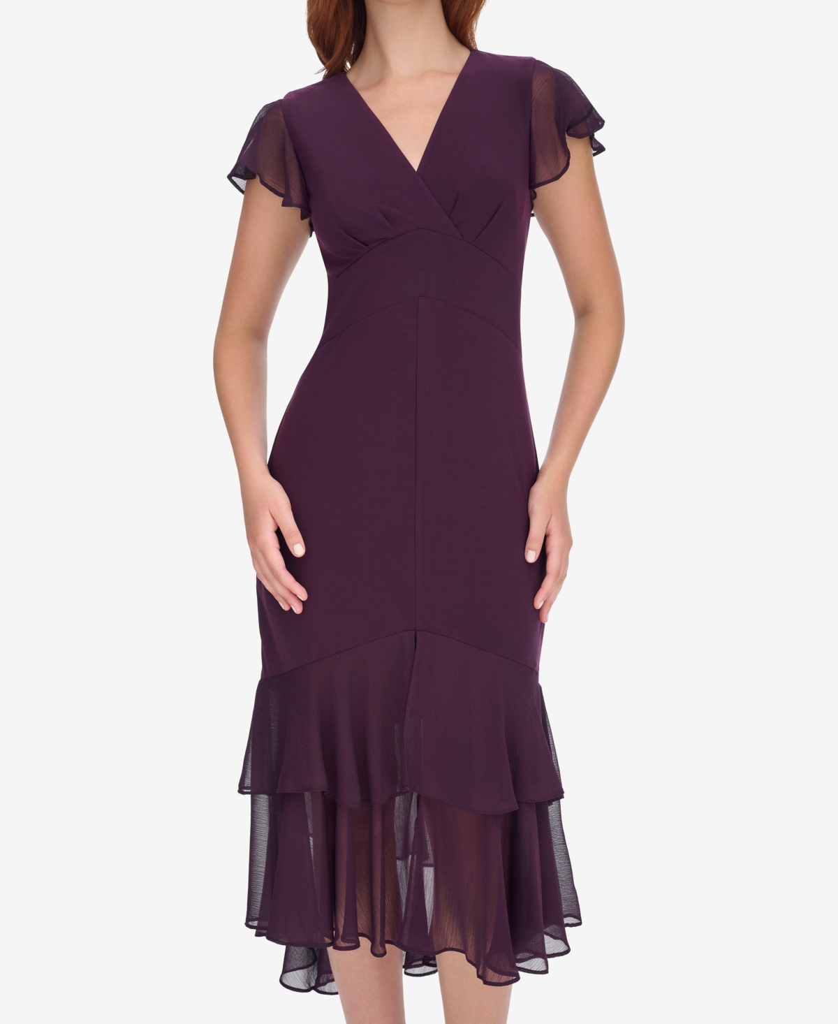 Tommy Hilfiger Mixed Media High-low Dress In Purple