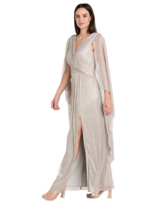 Women's Rhinestone-Brooch Metallic Gown