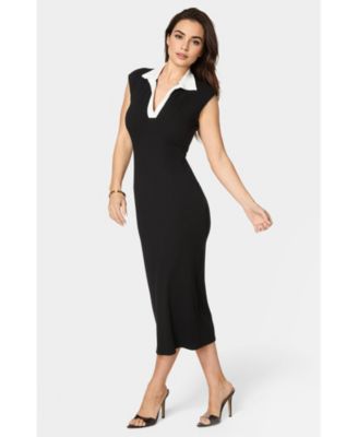 Women's Colorblock Rib Column Dress with Collar