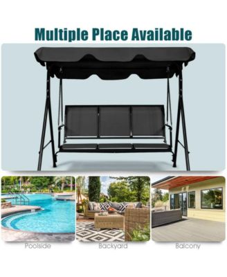 3 Person Steel Frame Patio Porch Swing with Polyester Angle and Adjustable Canopy