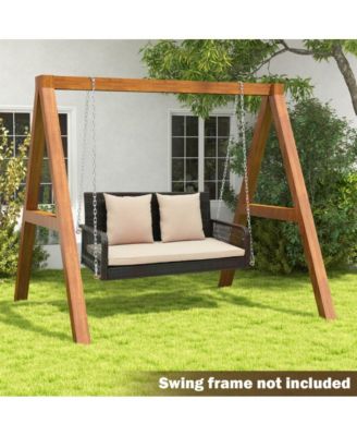 2-Person Outdoor Wicker Porch Swing with Seat and Back Cushions