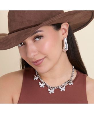 Silver-Tone Butterfly Charm Curb Chain Necklace