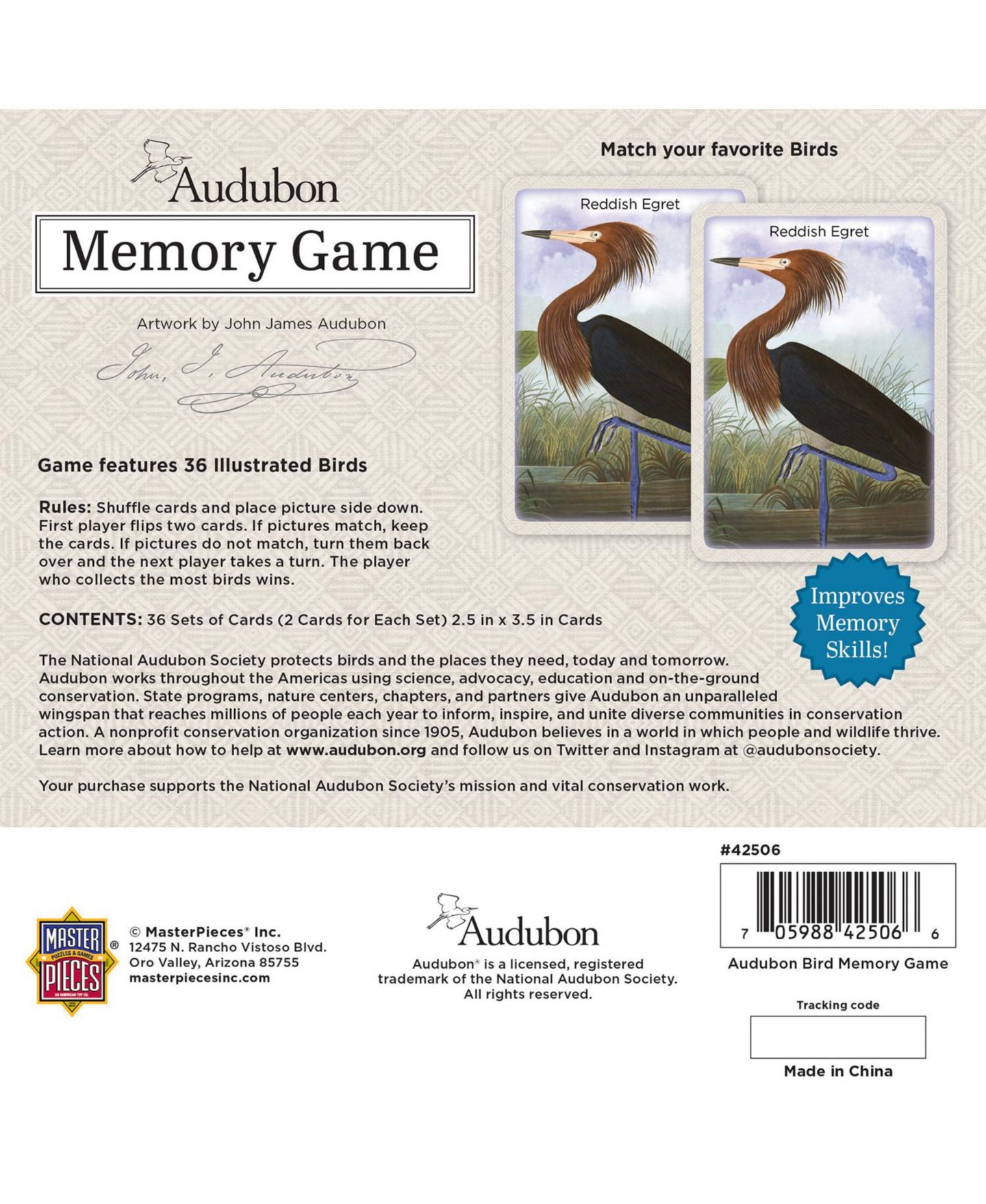 Детская игрушка MasterPieces Puzzles Audubon Memory Game, 72 Cards, Ages 14+ — фото 3