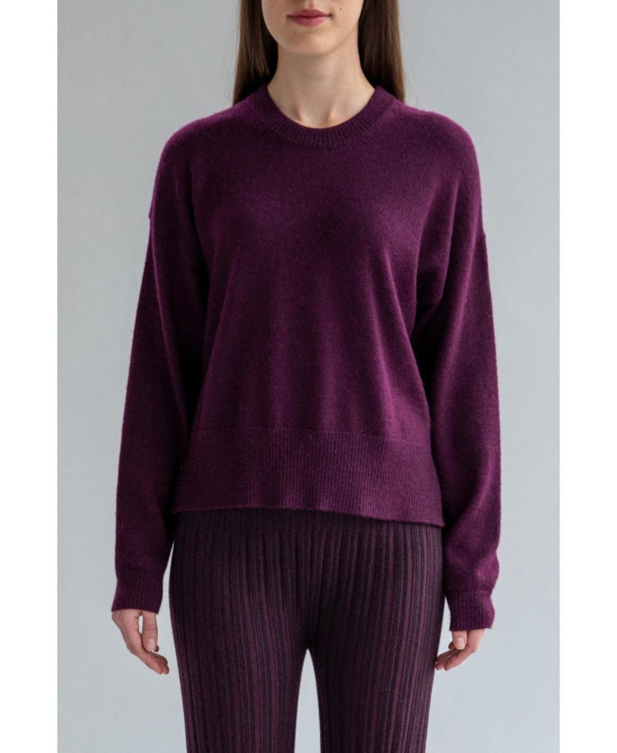 Women's 's Crew Neck Boxy Sweater - Black
