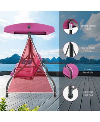 3 Seat Outdoor Porch Swing with Adjustable Canopy