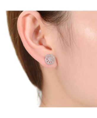 White Gold Plating with Clear Cubic Zirconia Halo Stud Earrings