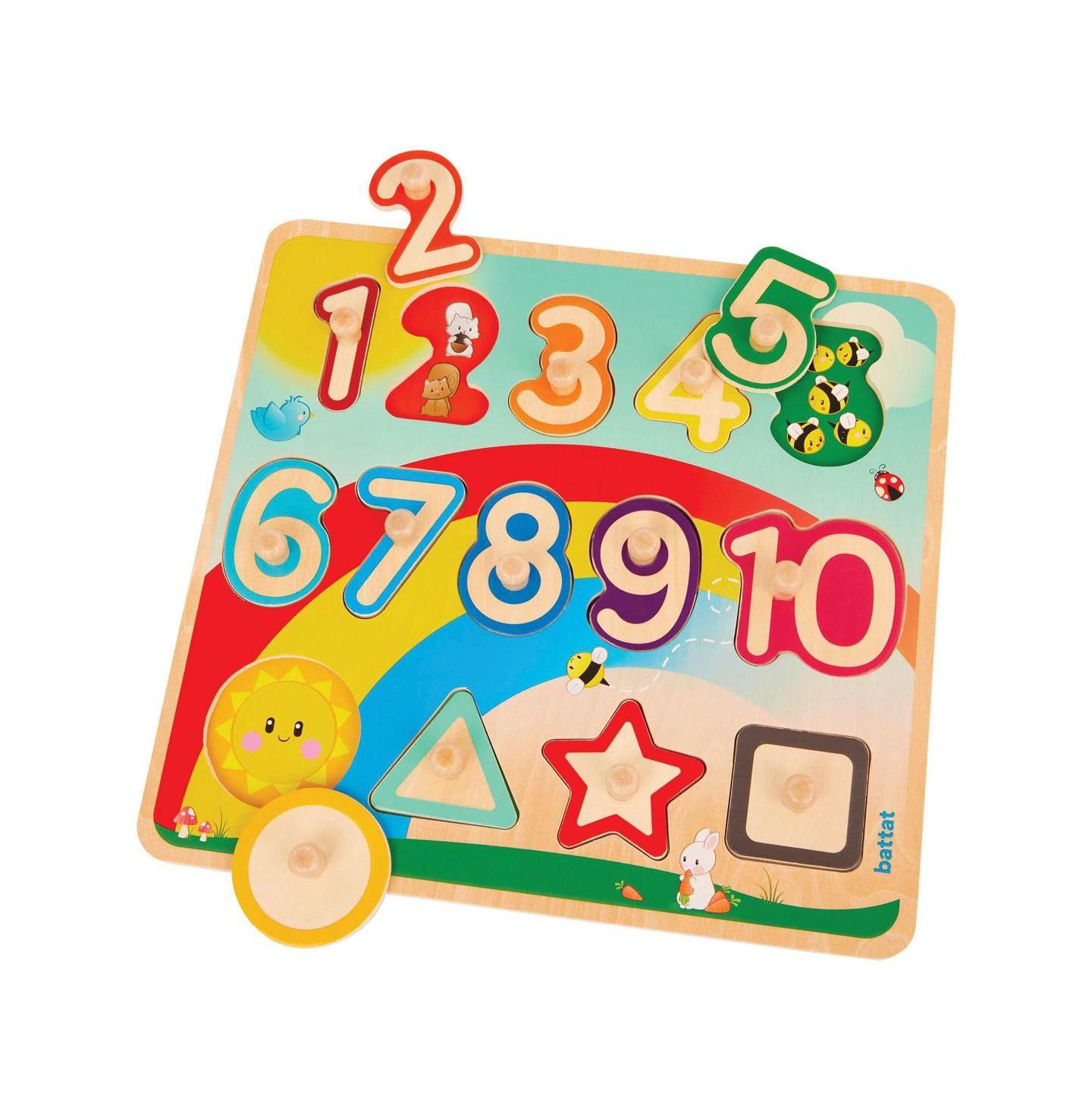 Детские игрушки Battat Puzzle n' Learn Wooden Alphabet and Numbers & Shapes Peg Puzzles, 2-Piece Set, Ages 2+, цвет: Assorted Pre-Pack — фото 3