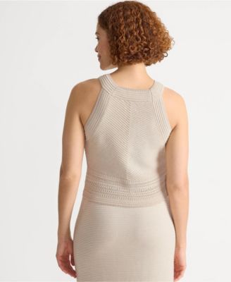 Women's Gassed Cotton Pointelle Halter Top Sweater Set Top