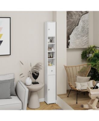 Tall Slim 71" Freestanding Bathroom Cabinet with Drawer, 2 Doors & Adjustable Shelves in White