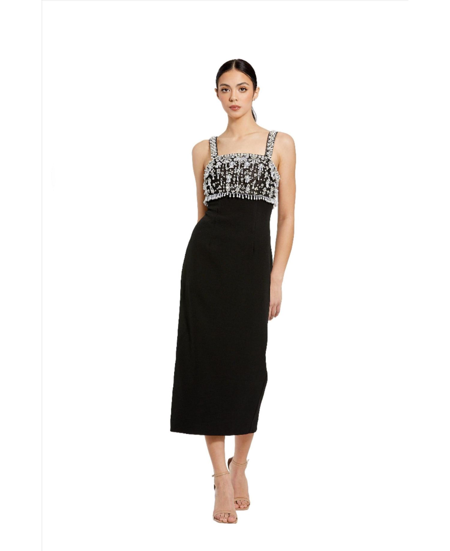 Women's Wide Strap Embellished Top Midi Dress