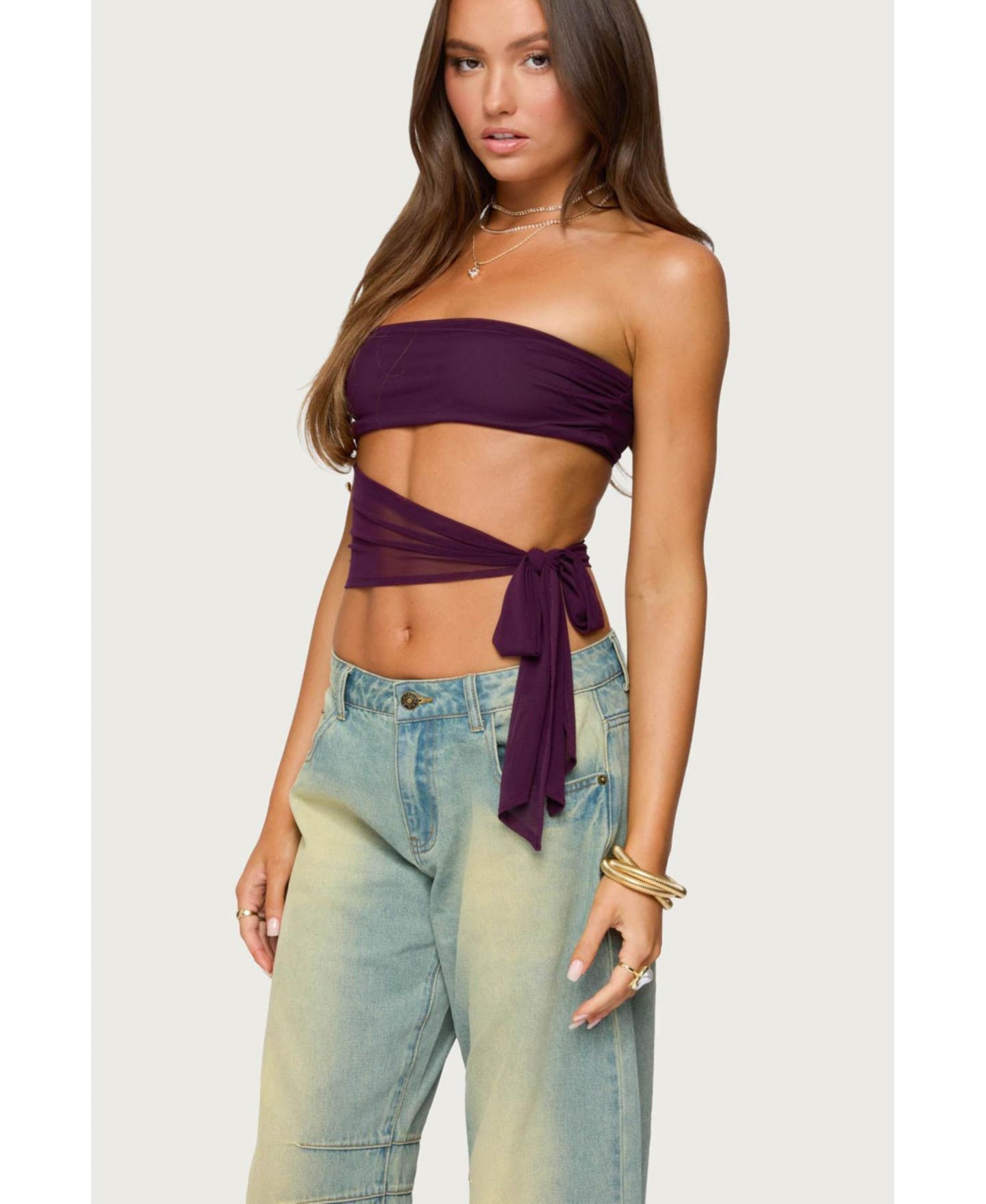 Женский топ Edikted Amaro Strapless Side Tie Cut Out, цвет: Фиолетовый — фото 5