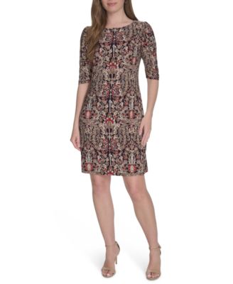 Tommy Hilfiger - Women's Jersey Printed Ruched-Sleeve Shift Dress