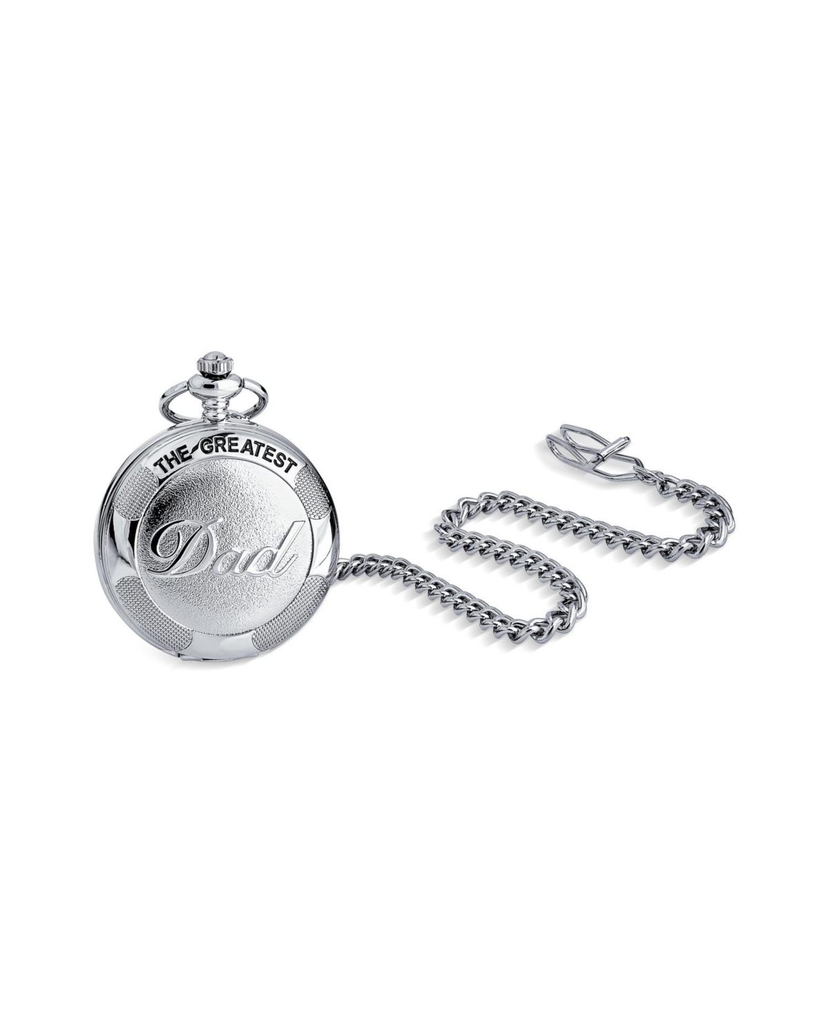 Daddy Father Gift Word Best Greatest Dad Skeleton Pocket Watch Silver Plated Finish With Long Pocket Chain - Silver tone