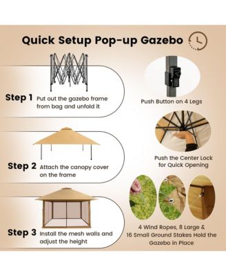 Outdoor Patio 13' x13' Pop Up Canopy Tent UV50+ Adjust Sun Protection w/ Mesh Sidewall