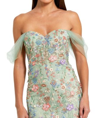 Women's Off The Shoulder Bustier Emboridered Net Gown