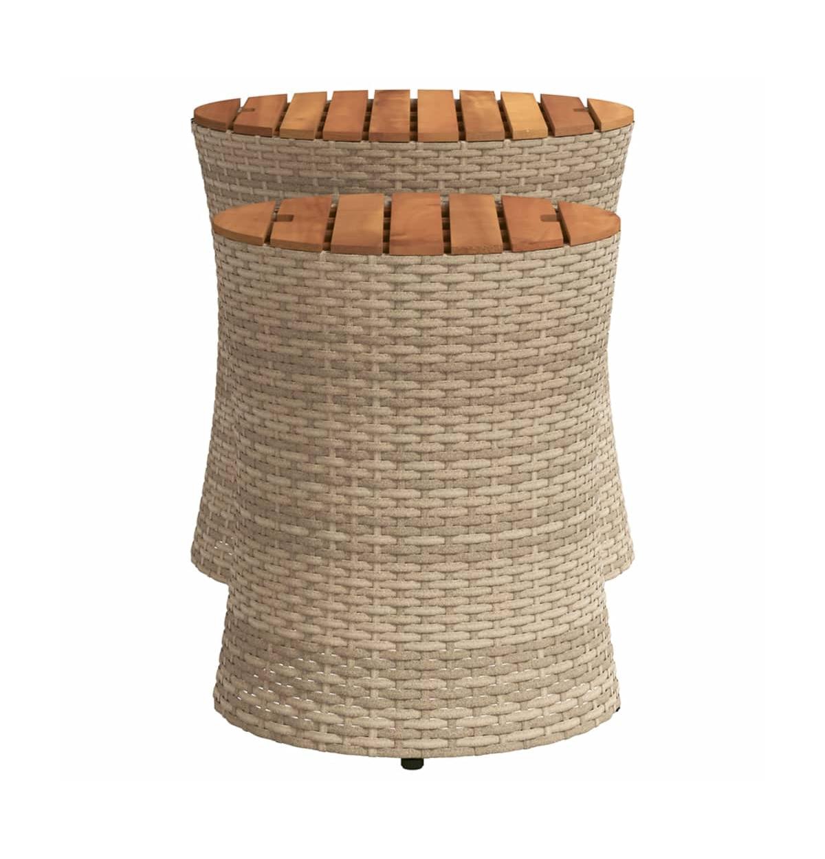 vidaXL Patio Side Tables 2 pcs with Wooden Top Beige Poly Rattan