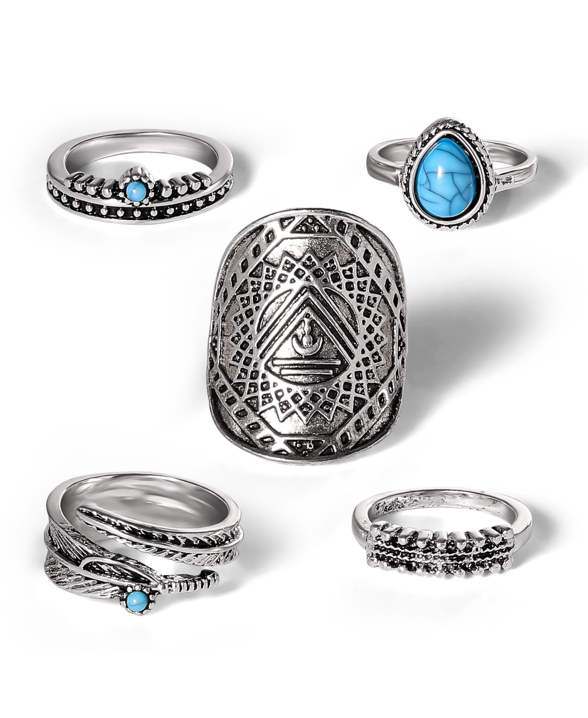 5-Piece Mixed Silver-Tone Ring Set - Silver