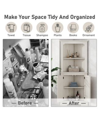 Tall Corner Cabinet with Doors, Multi-Room Storage for Living Room, Bathroom, Dining Room, Kitchen