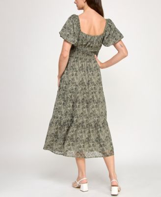 Juniors' Chiffon Printed Fit & Flare Midi Dress