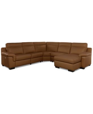 Julius II 5-Pc. Leather Chaise Sectional with 1 Power Recliner