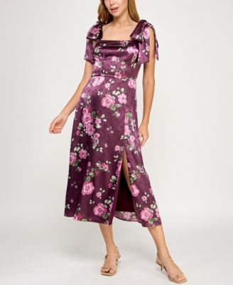 ROW A - Women's Satin Printed Fit & Flare Midi Dress