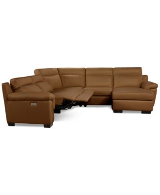 Julius II 5-Pc. Leather Chaise Sectional with 2 Power Recliners, Macy's Exclusive
