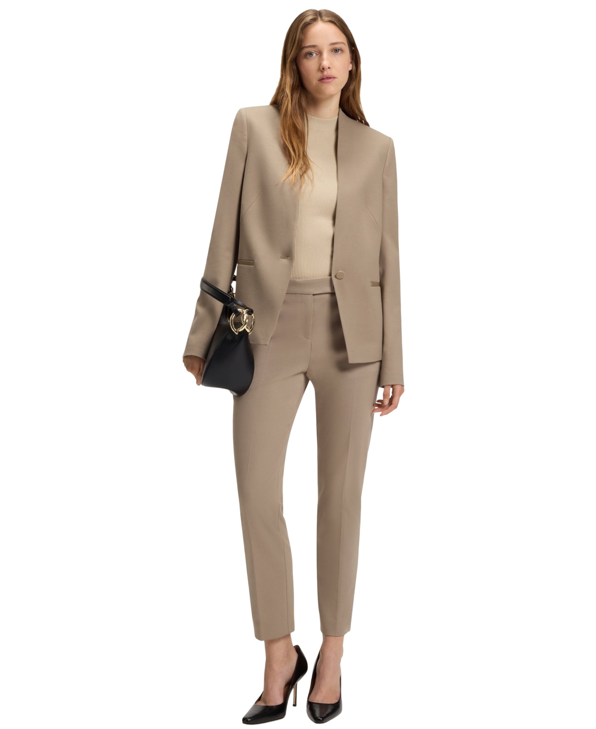 Hugo Boss Boss By  Women's Collarless Regular-fit Blazer In Brown